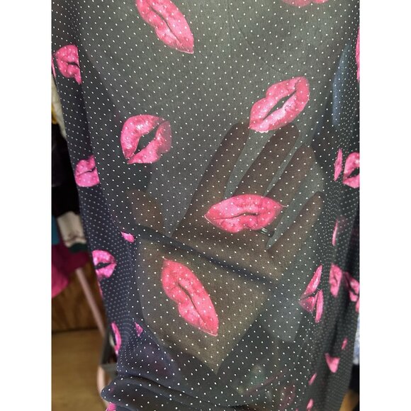 Torrid Tank Top Sleeveless Shirt Black Polka Dot- Semi sheer Pink Lips 3 (3X) - Picture 5 of 11